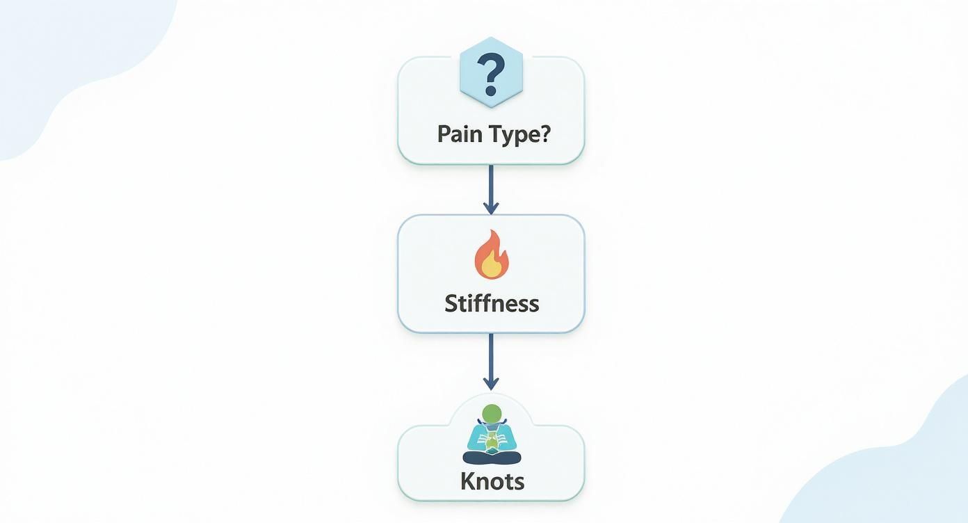 Infographic decision tree helping to choose between heat and massage for pain relief.