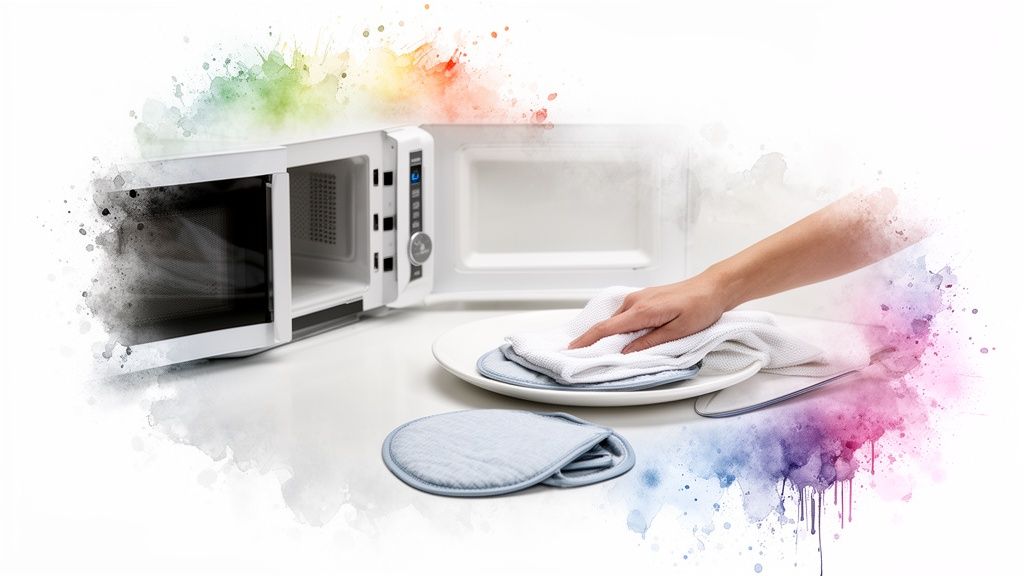 A woman comfortably using a SunnyBay microwave heat pad on her neck while working at her desk.