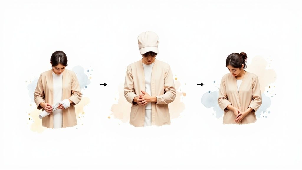 Self-massage sequence demonstrating circular strokes on forearm