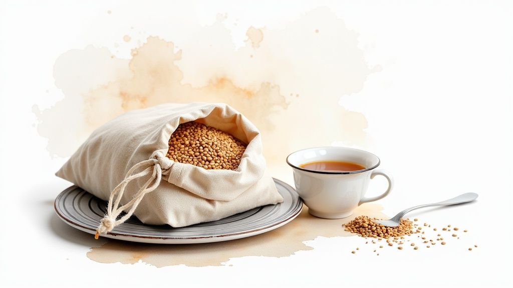 A person safely placing a flaxseed heating pad into a clean microwave.