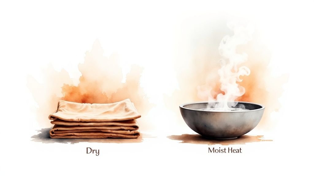 A person comparing different types of heating pads for pain relief.