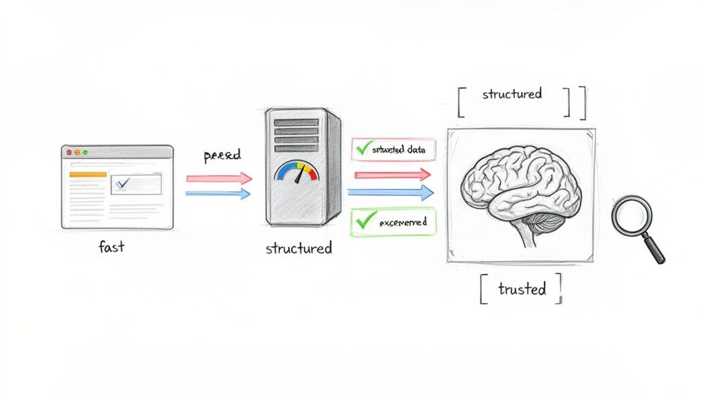 Flowchart depicting fast input processed into structured and verified data for trusted analysis.
