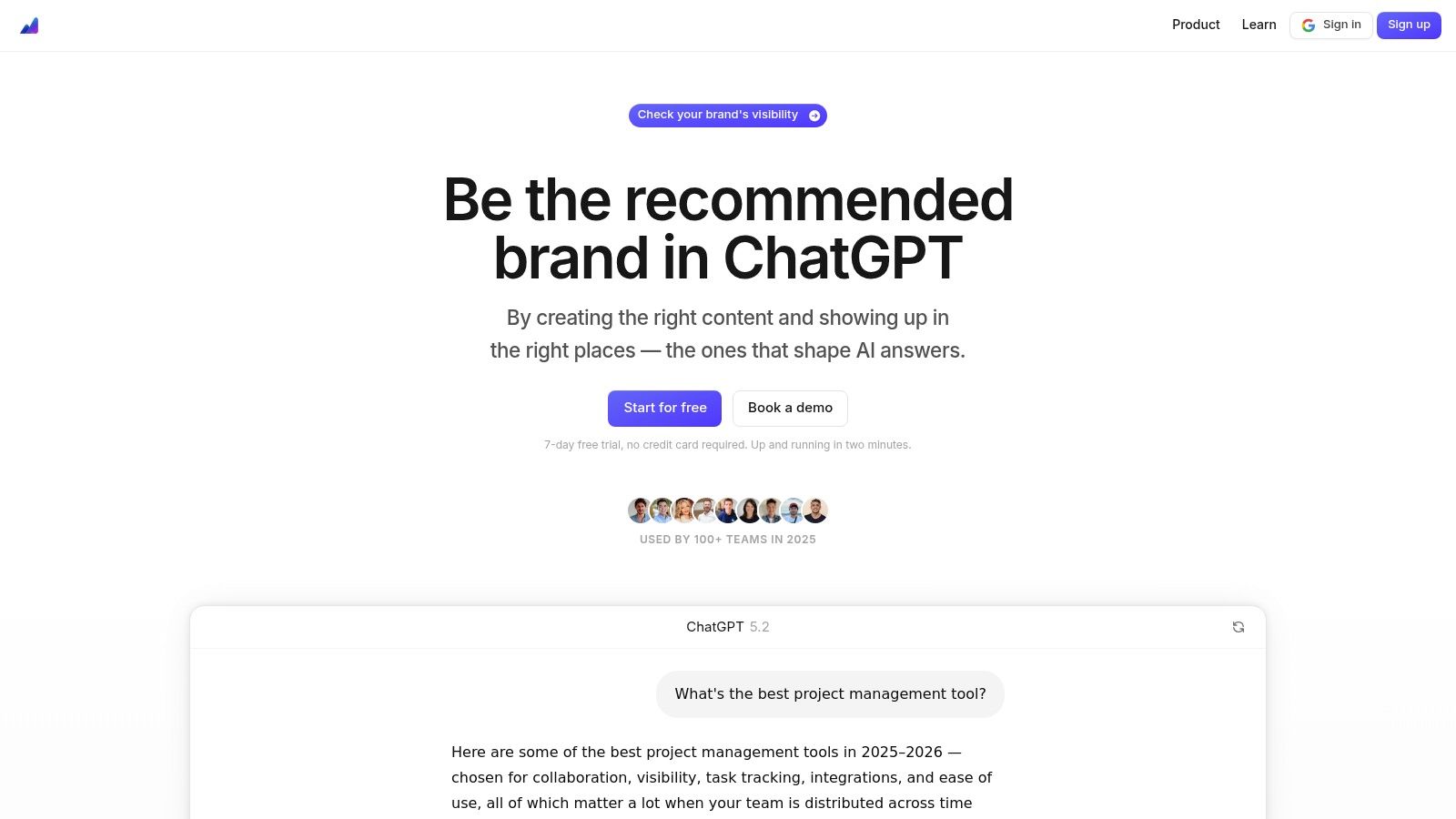 Airefs dashboard showing AI search visibility tracking