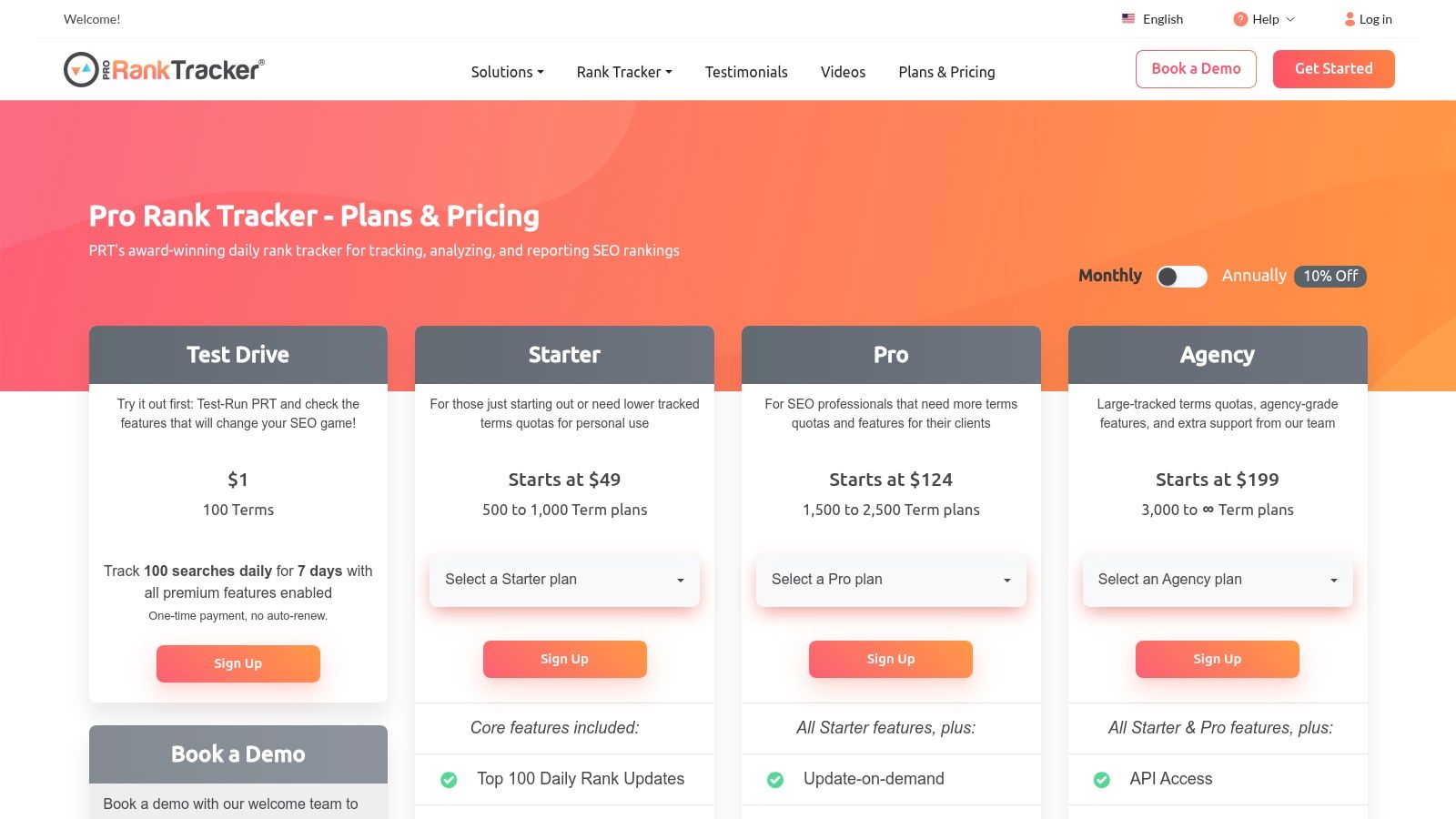 ProRankTracker pricing plans
