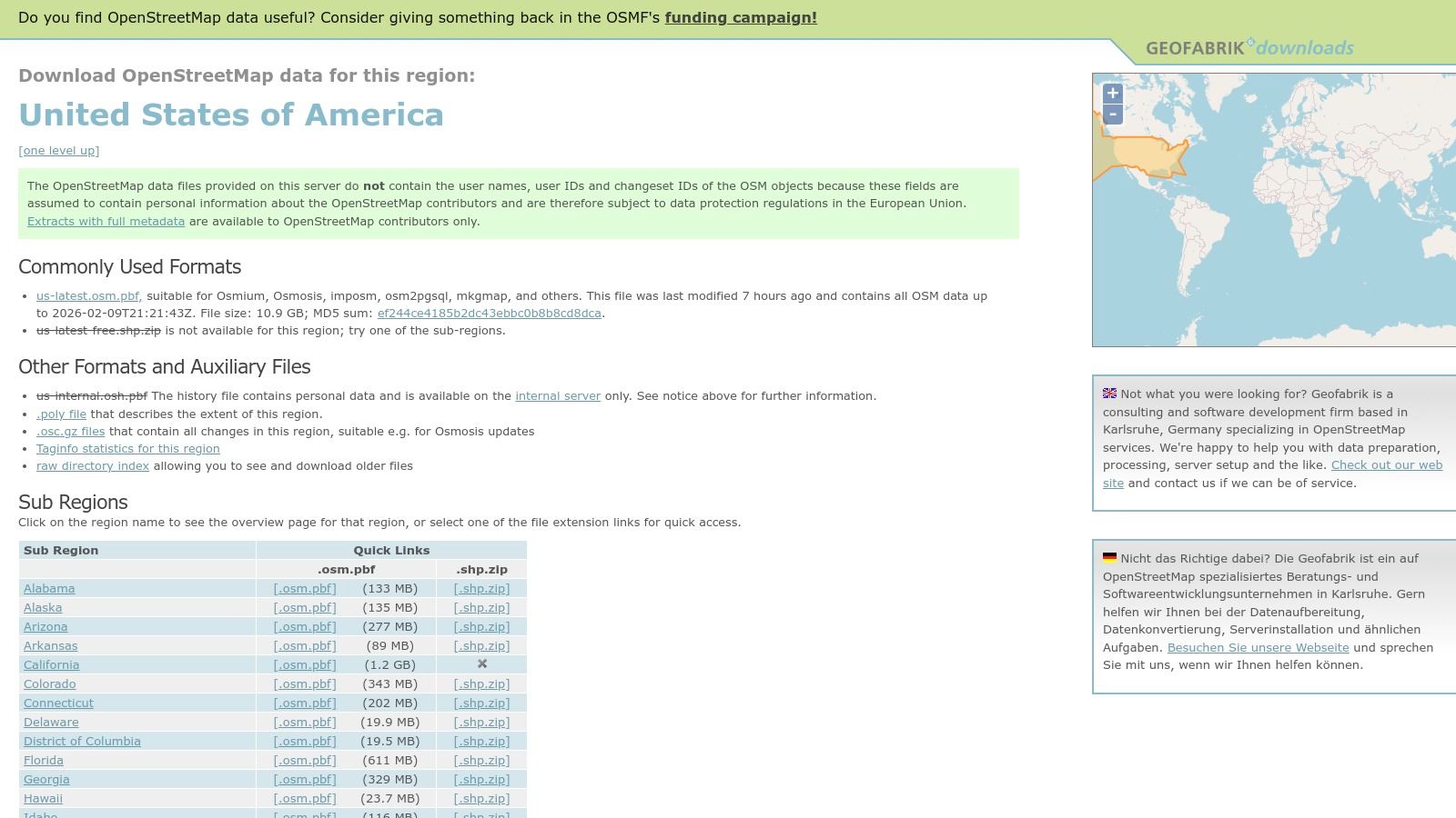 OpenStreetMap via Geofabrik