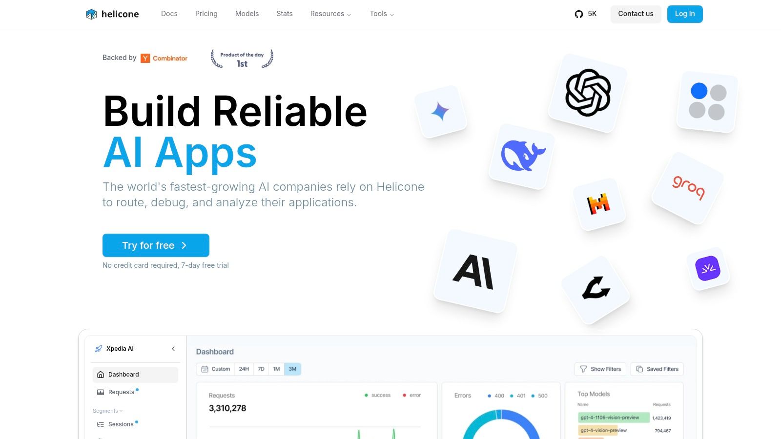 Helicone's observability dashboard for AI applications