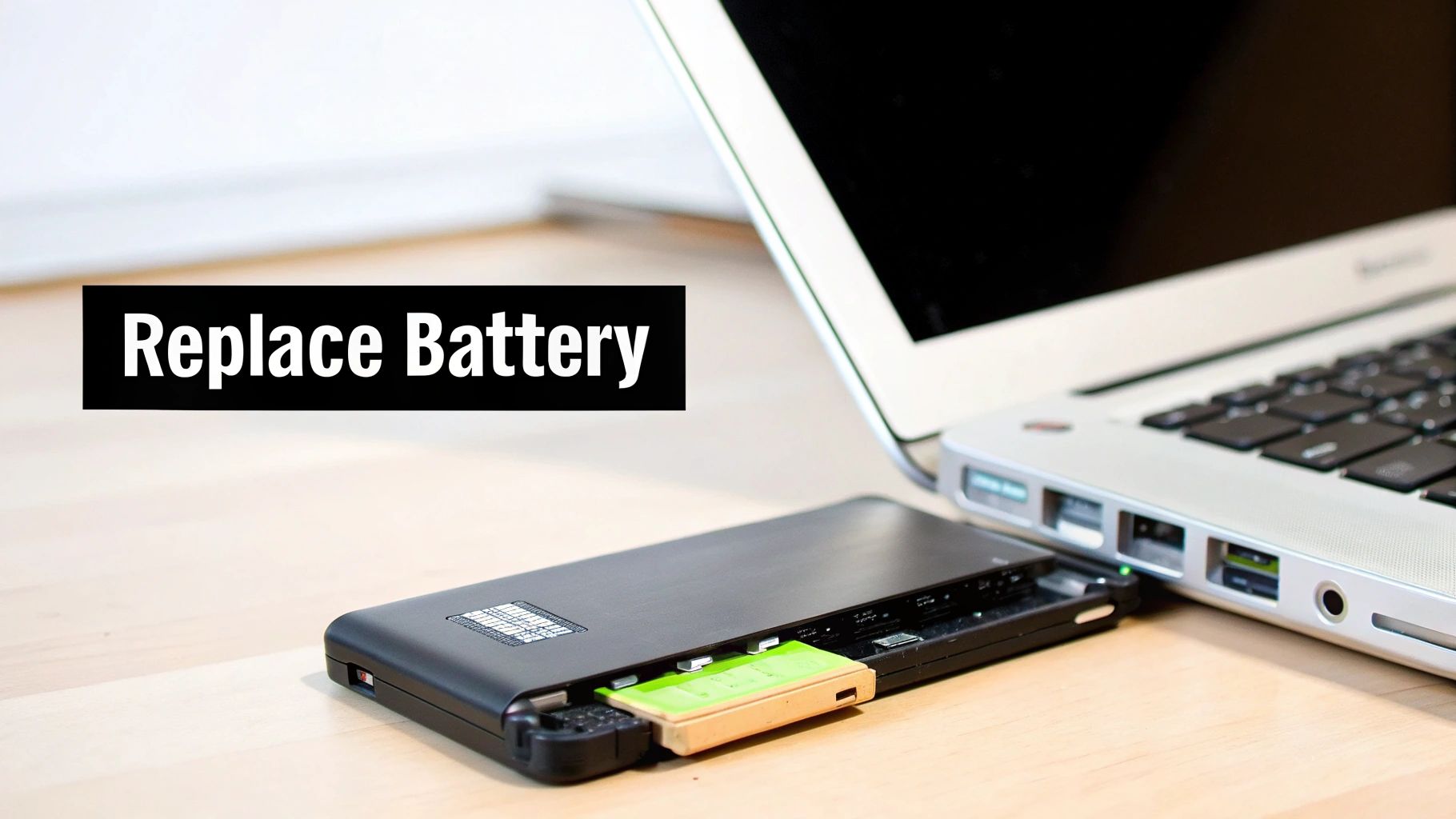 Person looking at their HP laptop with a question mark icon overlayed.