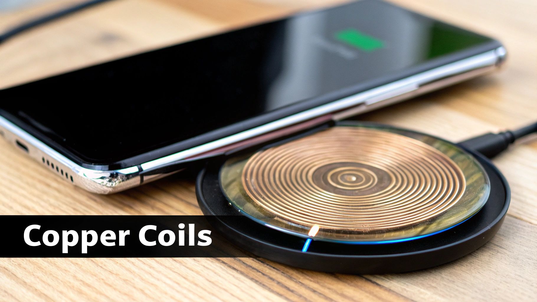 Close-up of copper coils used for inductive charging