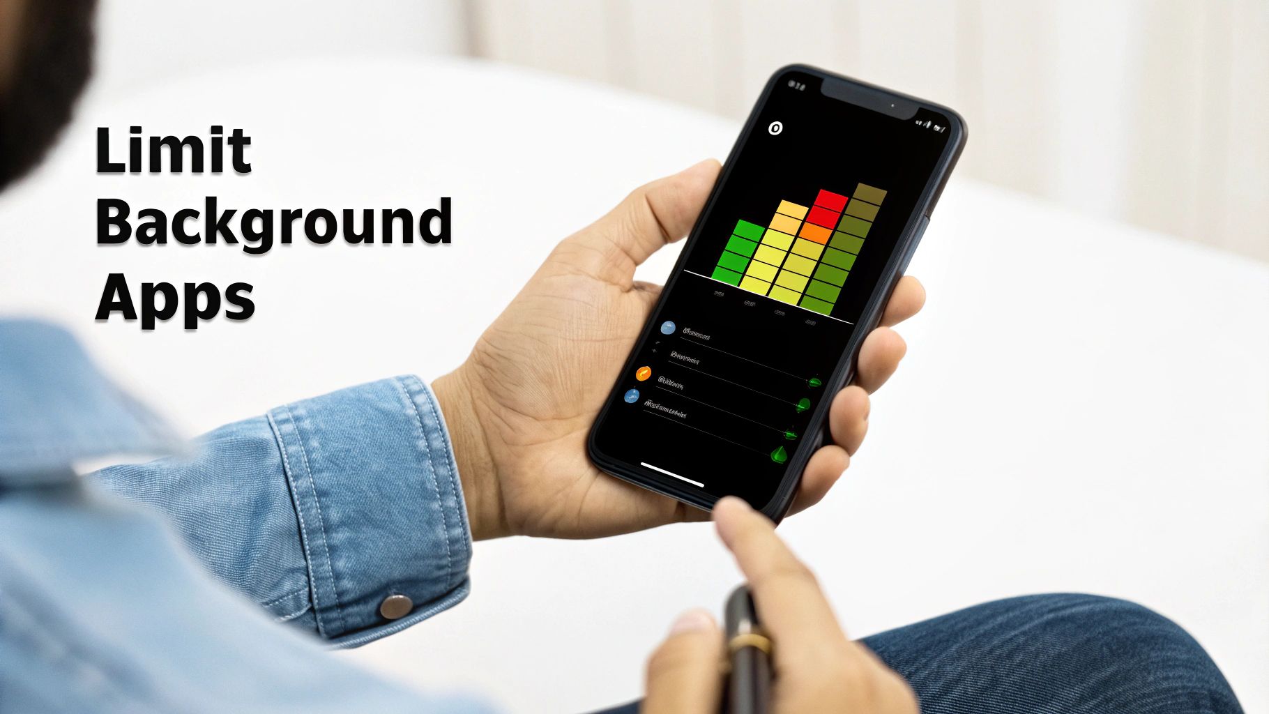 A phone screen showing a warning symbol over a battery icon, indicating hidden issues.
