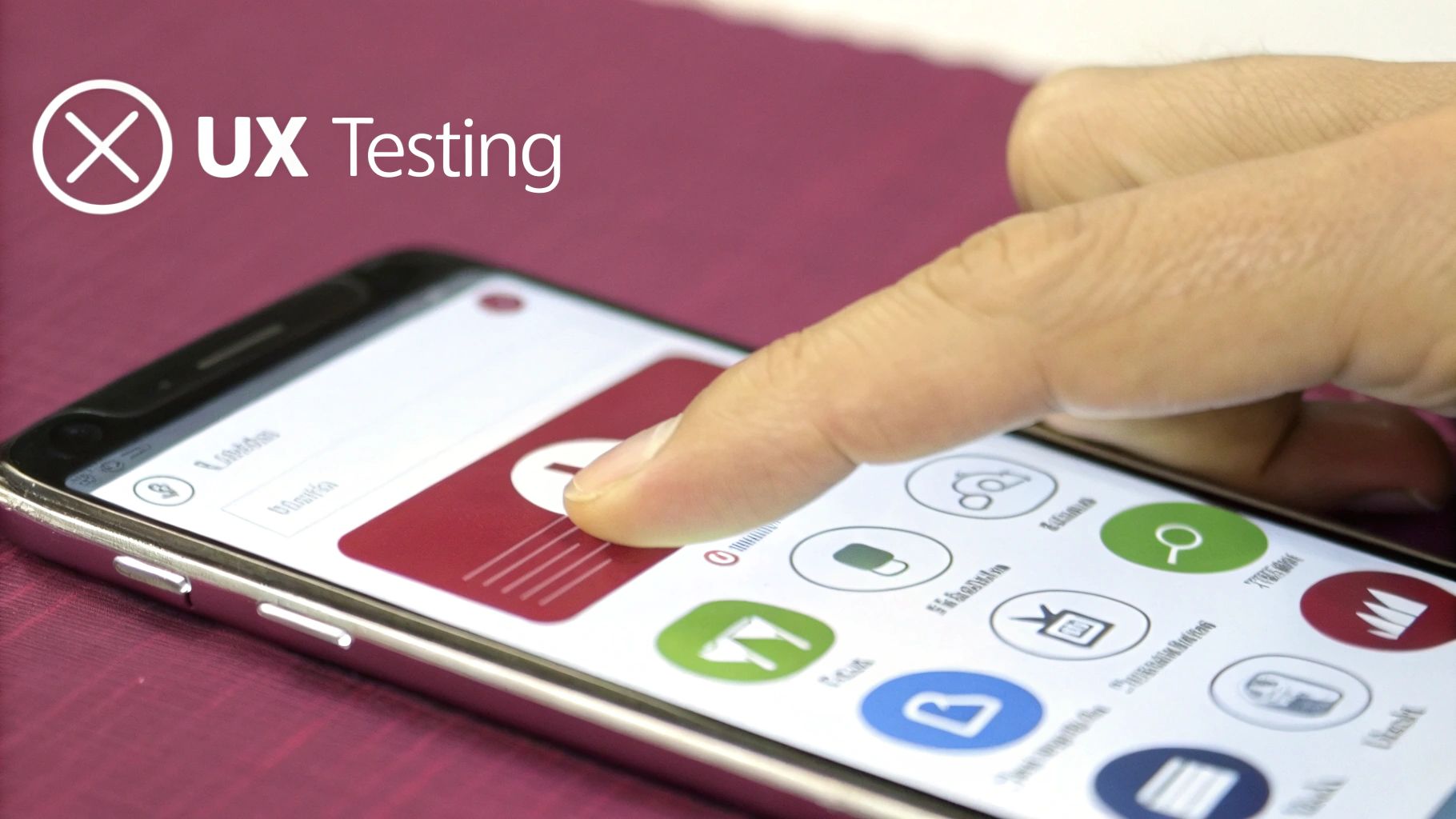Illustration showing a user interacting with a mobile app UI/UX test flow