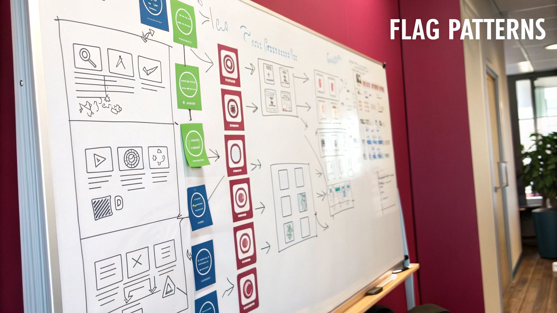 A diagram showing different types of feature flag patterns like Release, Experiment, and Ops toggles.