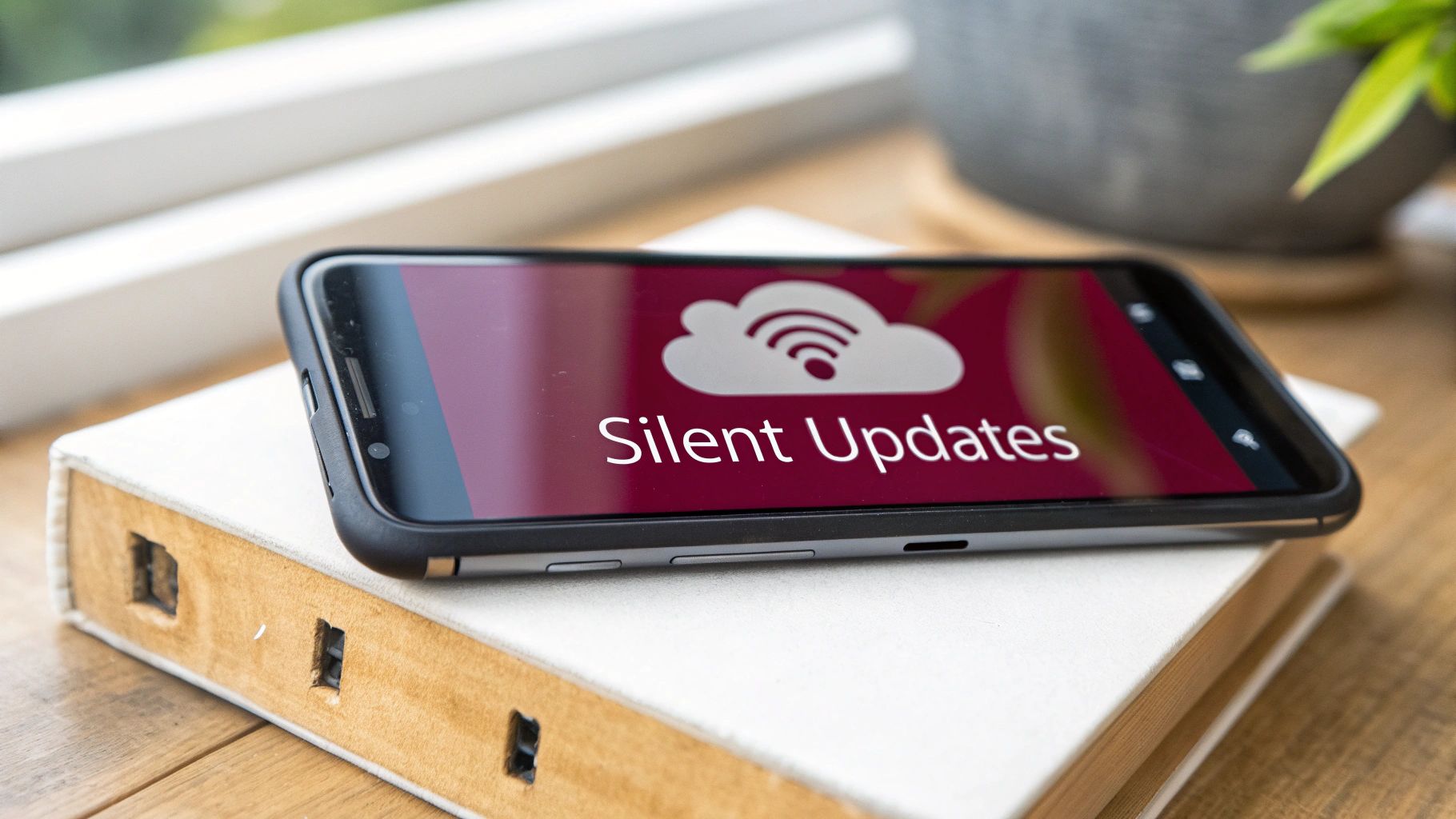 A smartphone displaying an update progress bar with the CodePushGo logo, symbolizing automated over-the-air updates.