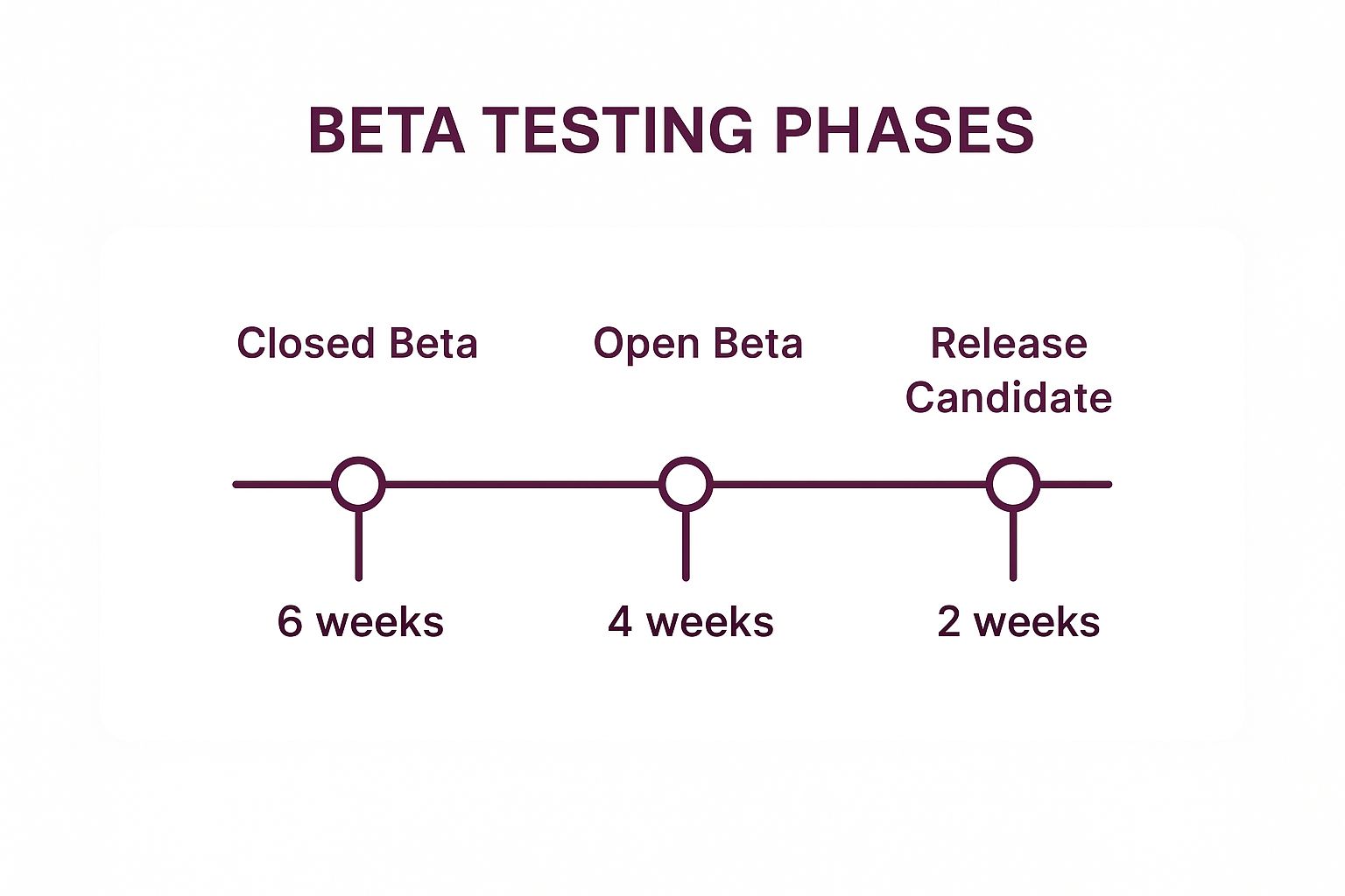 Infographic showing key data about Design Meaningful Beta Testing Phases and Timelines
