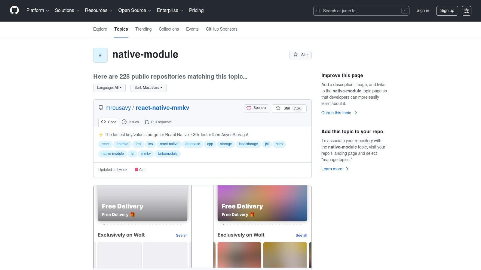 GitHub (topics and repos)
