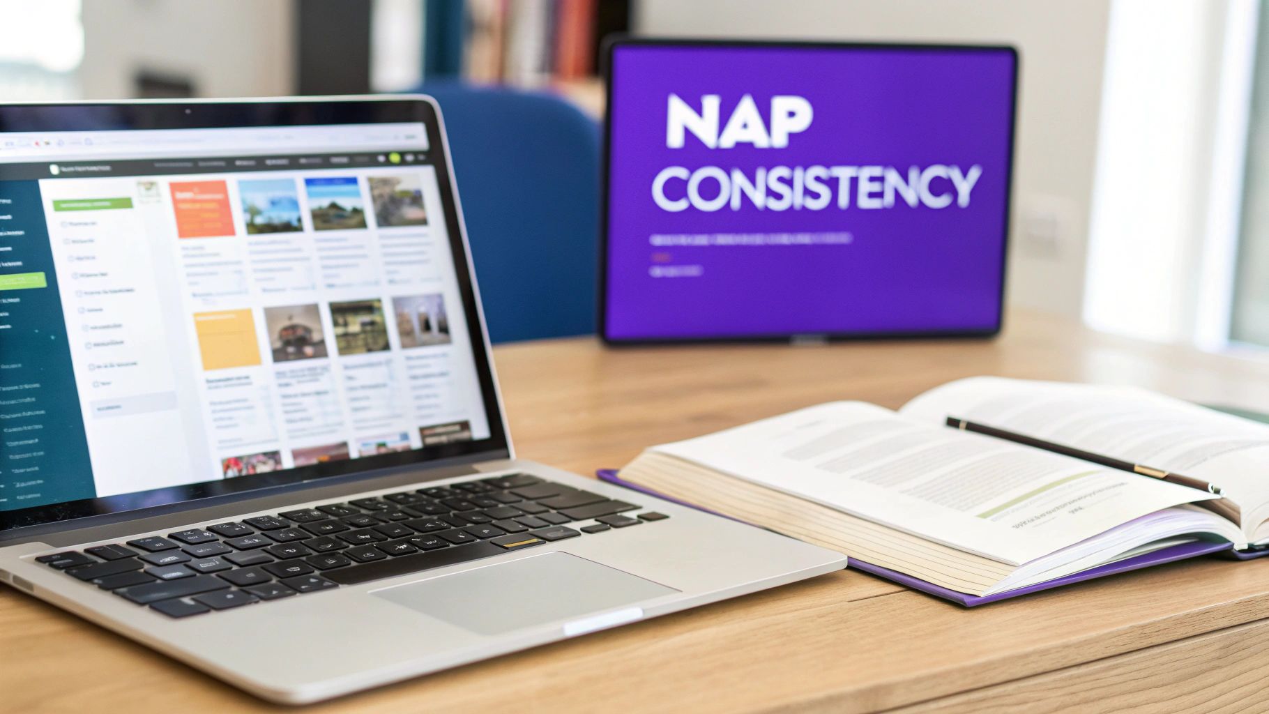 Infographic explaining the importance of consistent Name, Address, and Phone number (NAP) for local SEO.