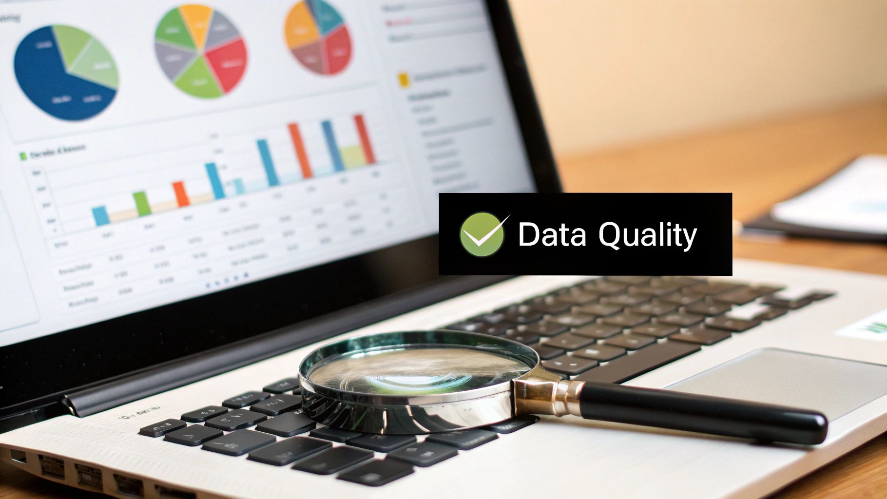 A dashboard showing data quality metrics like accuracy, completeness, and consistency, with charts and gauges indicating performance.