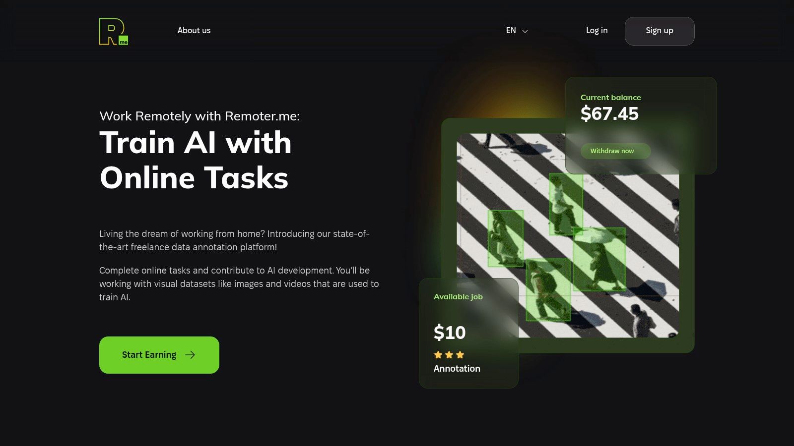 Remoter.me homepage showing the sign-up process