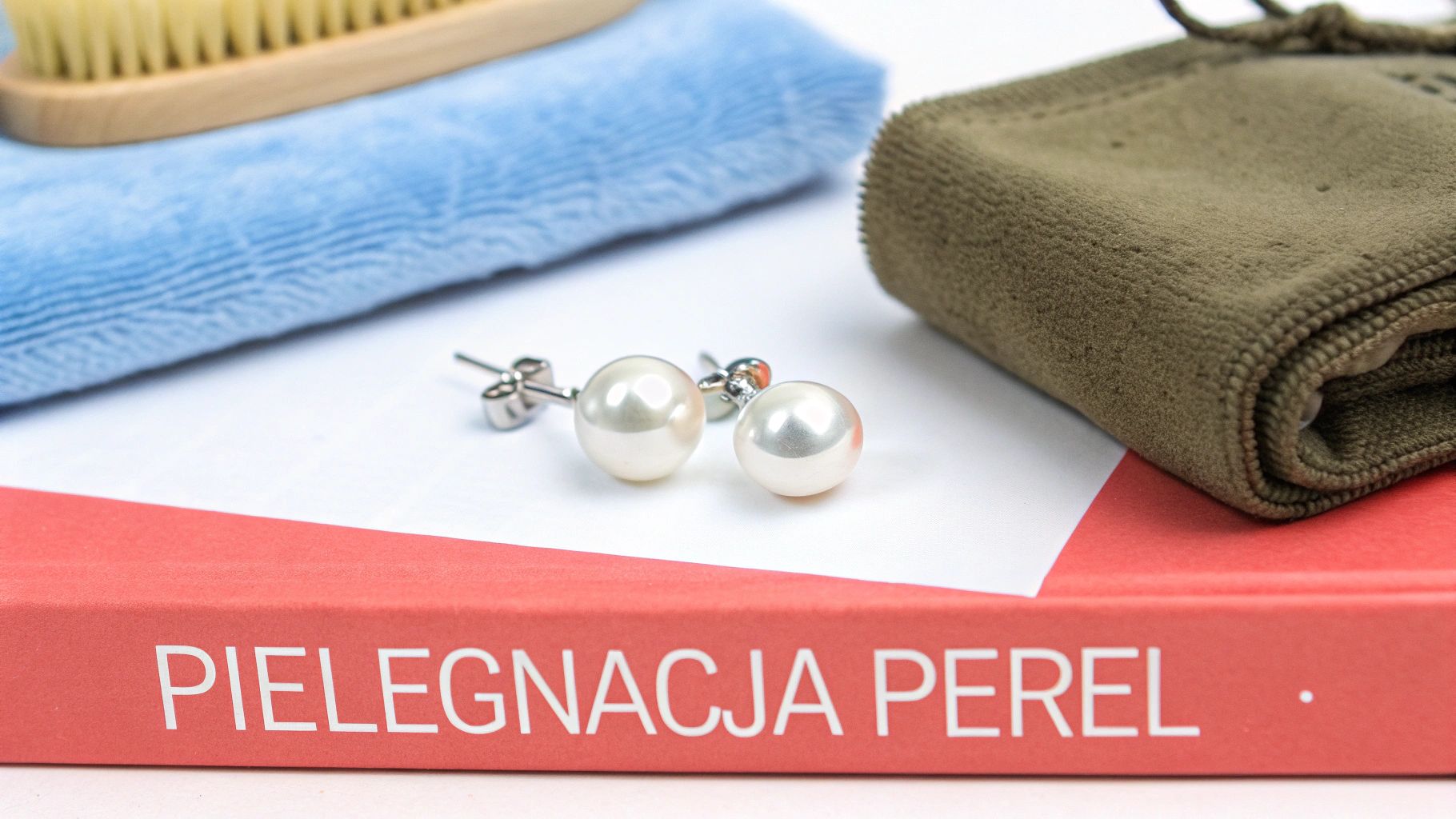 Kobieta delikatnie czyści swoje srebrne kolczyki z perłą