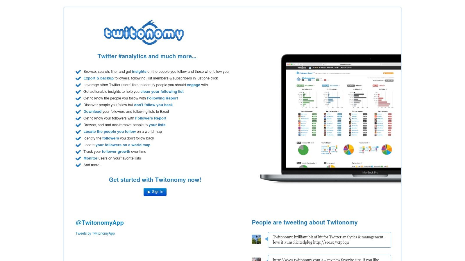 Twitonomy dashboard showing detailed analytics for a Twitter profile.