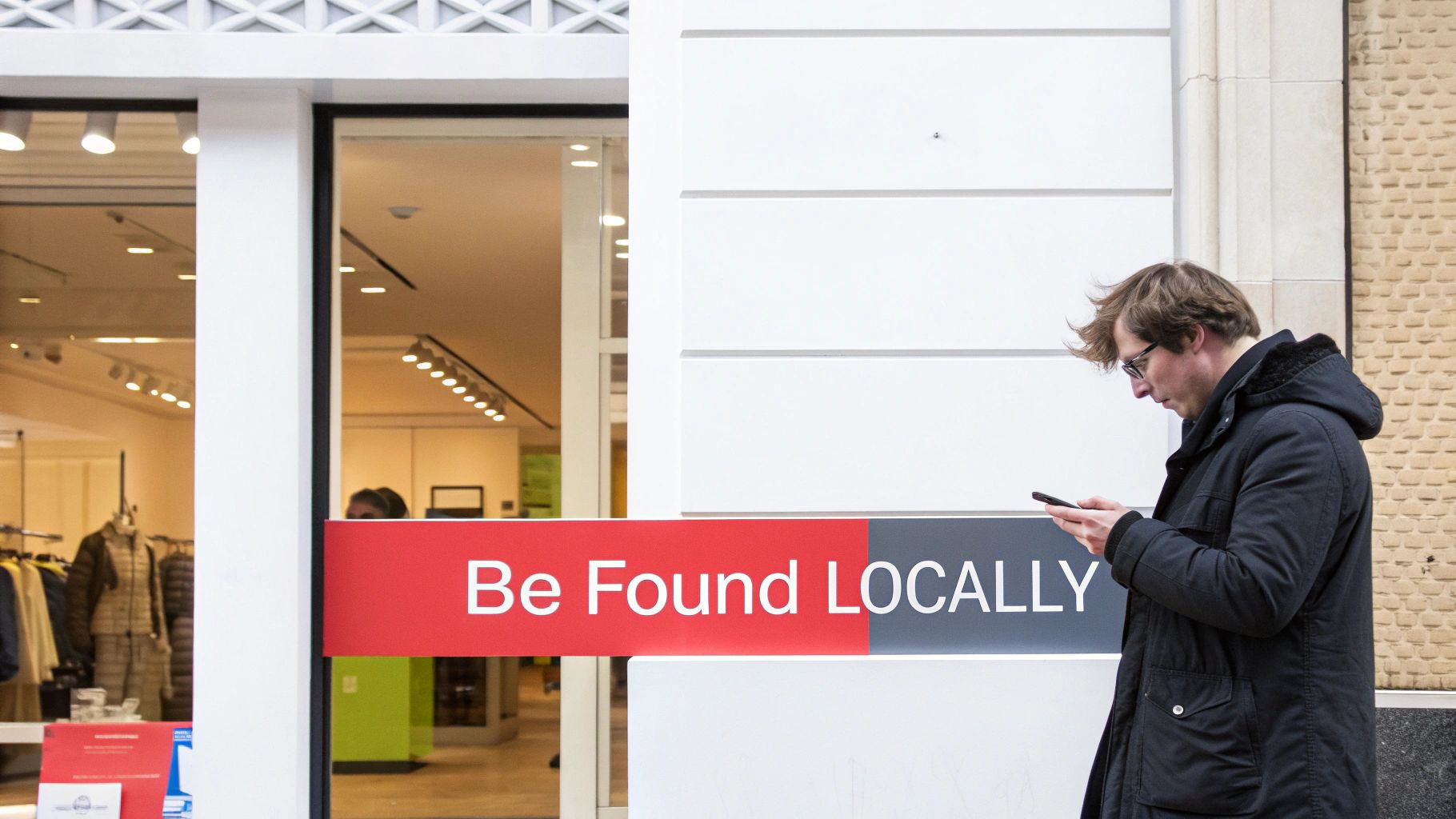 Man looking at phone next to 