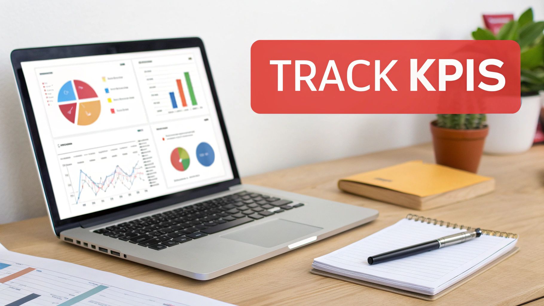 Laptop displaying charts and graphs, 