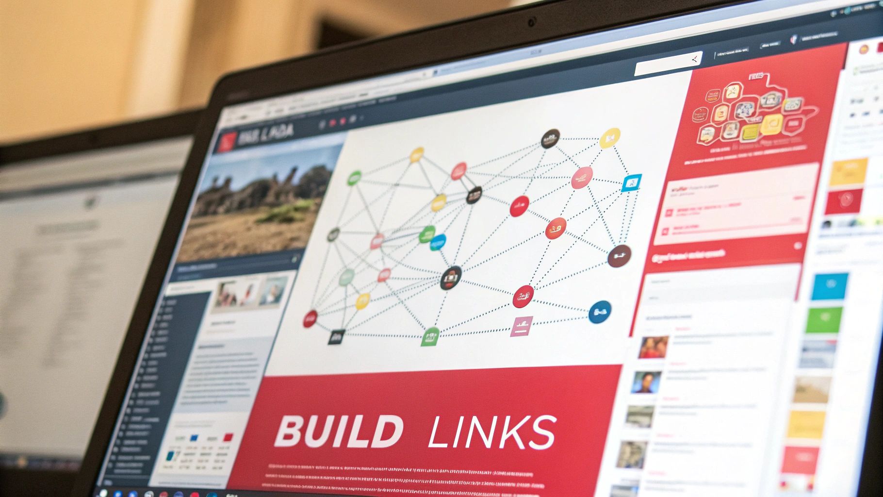 a computer screen with build links on the screen SEO services