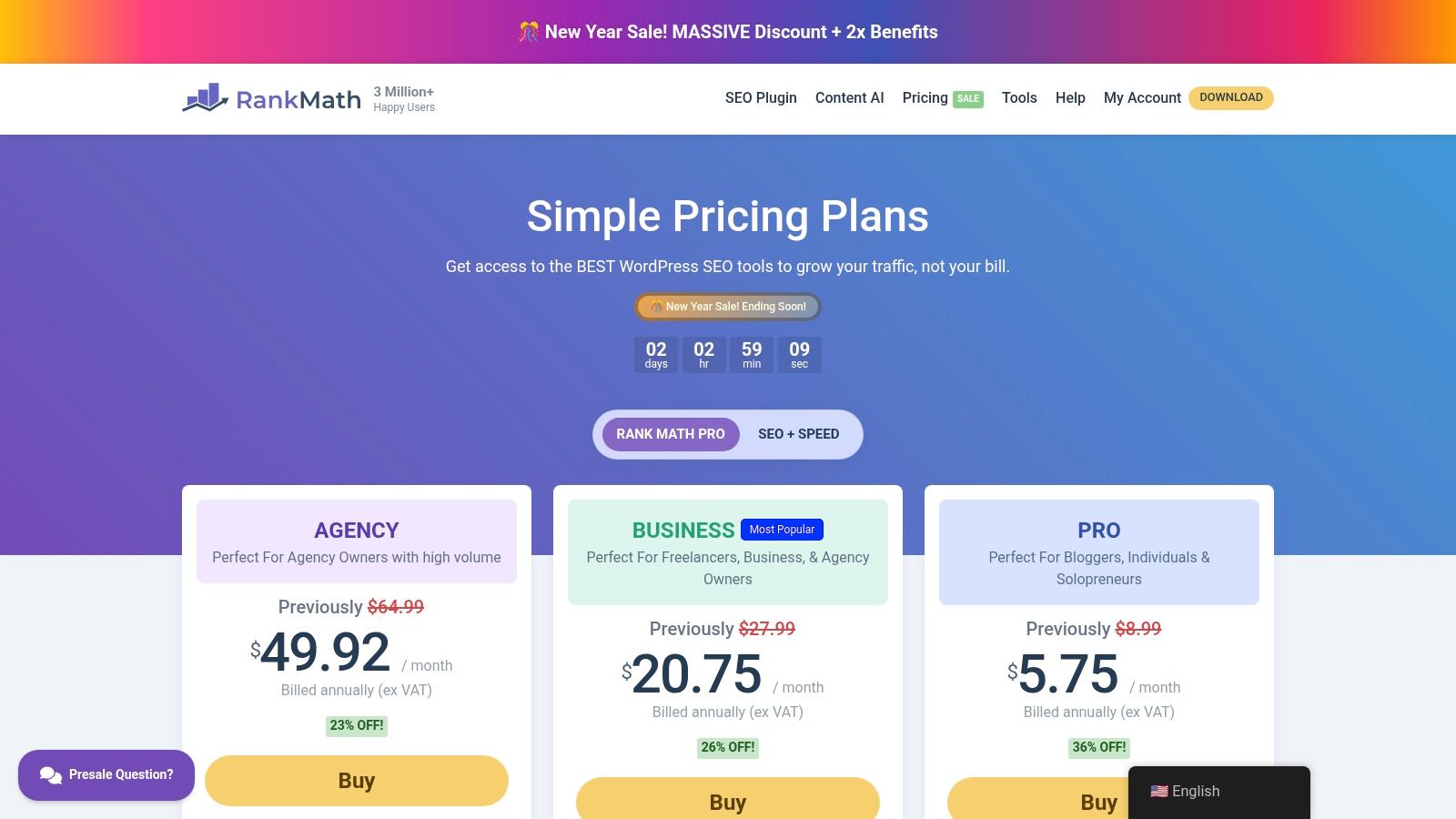 Pricing plans for a product, with price options: $49.92, $20.75, and $5.75.