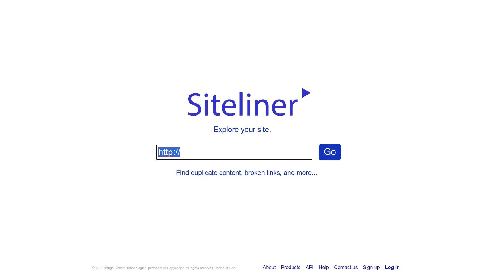 Siteliner logo with an input field and 