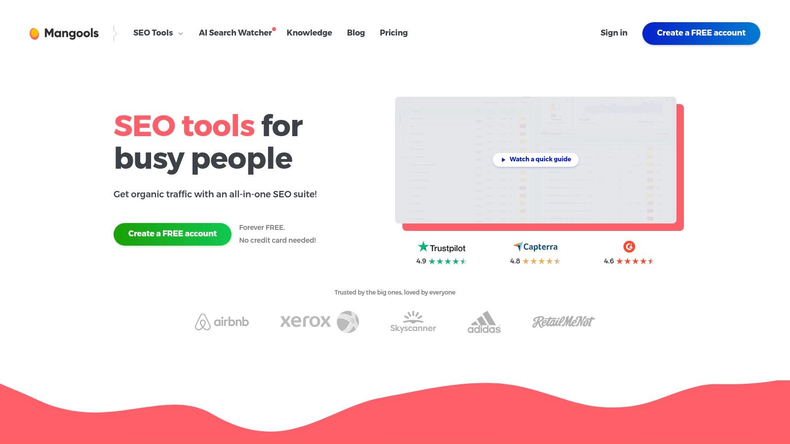 Website homepage: SEO tools for busy people. Offers tools for search engine optimization.