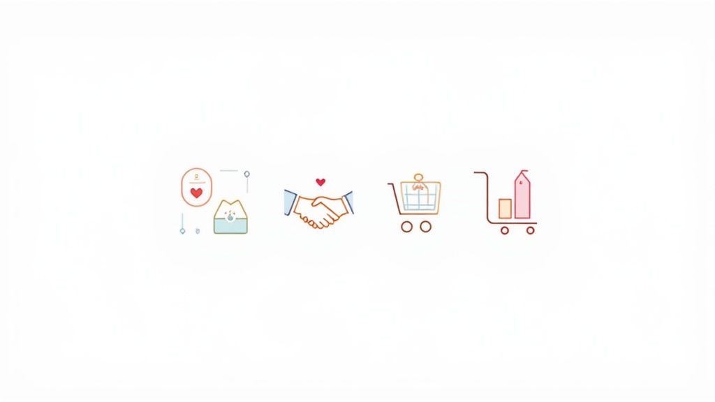 A creator's smartphone screen showing different icons for TikTok monetization channels like LIVE Gifts, Creator Marketplace, and TikTok Shop.