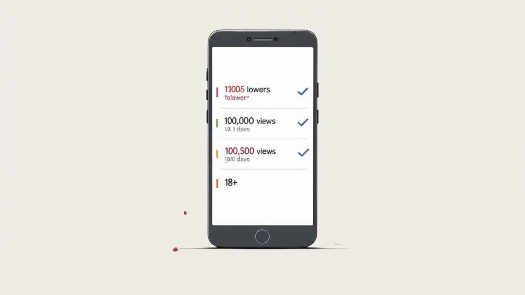A person checking off boxes on a digital checklist on a phone, representing TikTok's monetization requirements.