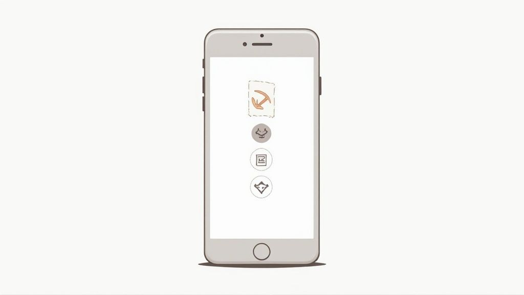 A smartphone displaying an error message over the Facebook Stories interface, with a magnifying glass icon highlighting the missing link sticker.