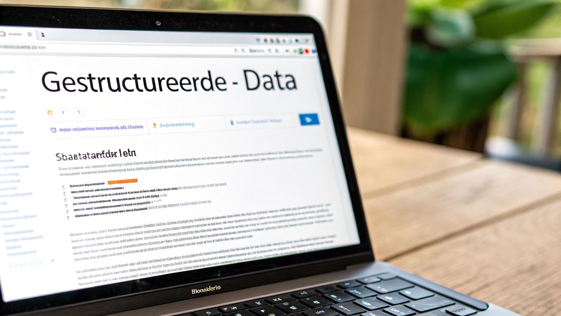 Laptop met gestructureerde data pagina voor technische SEO analyse en optimalisatie