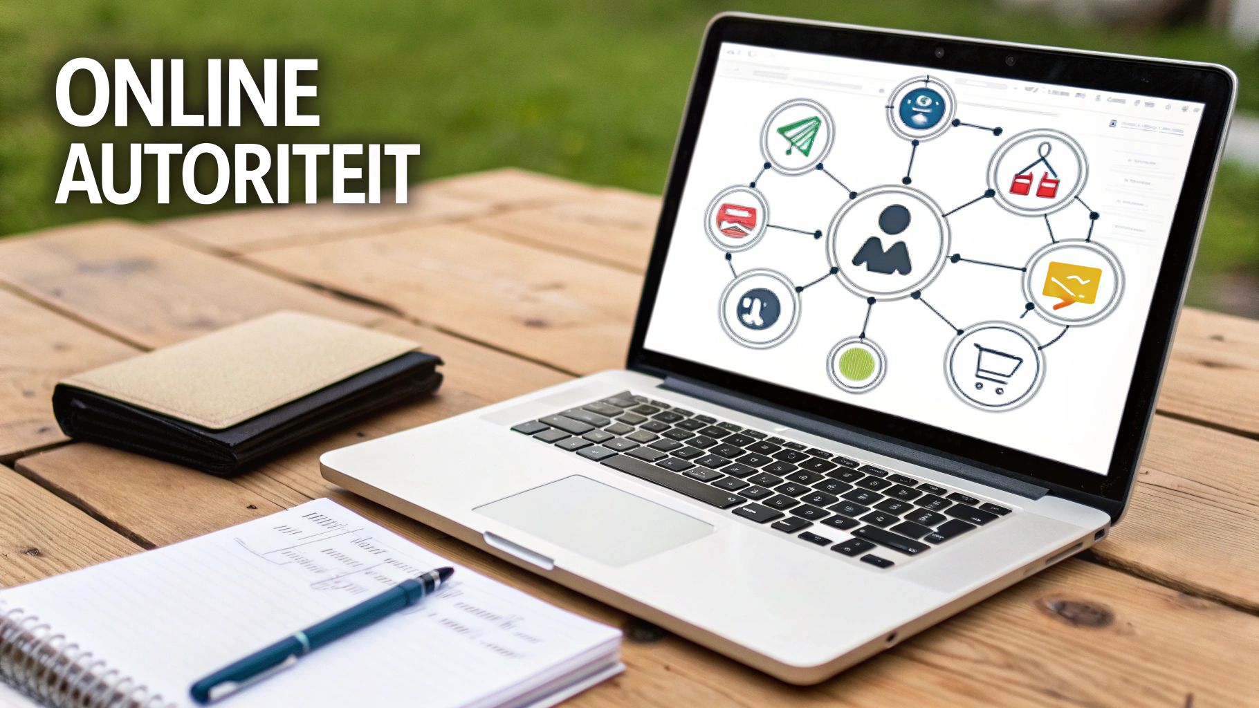 Een diagram dat laat zien hoe links van verschillende websites naar een centrale webshop leiden, wat de autoriteit versterkt