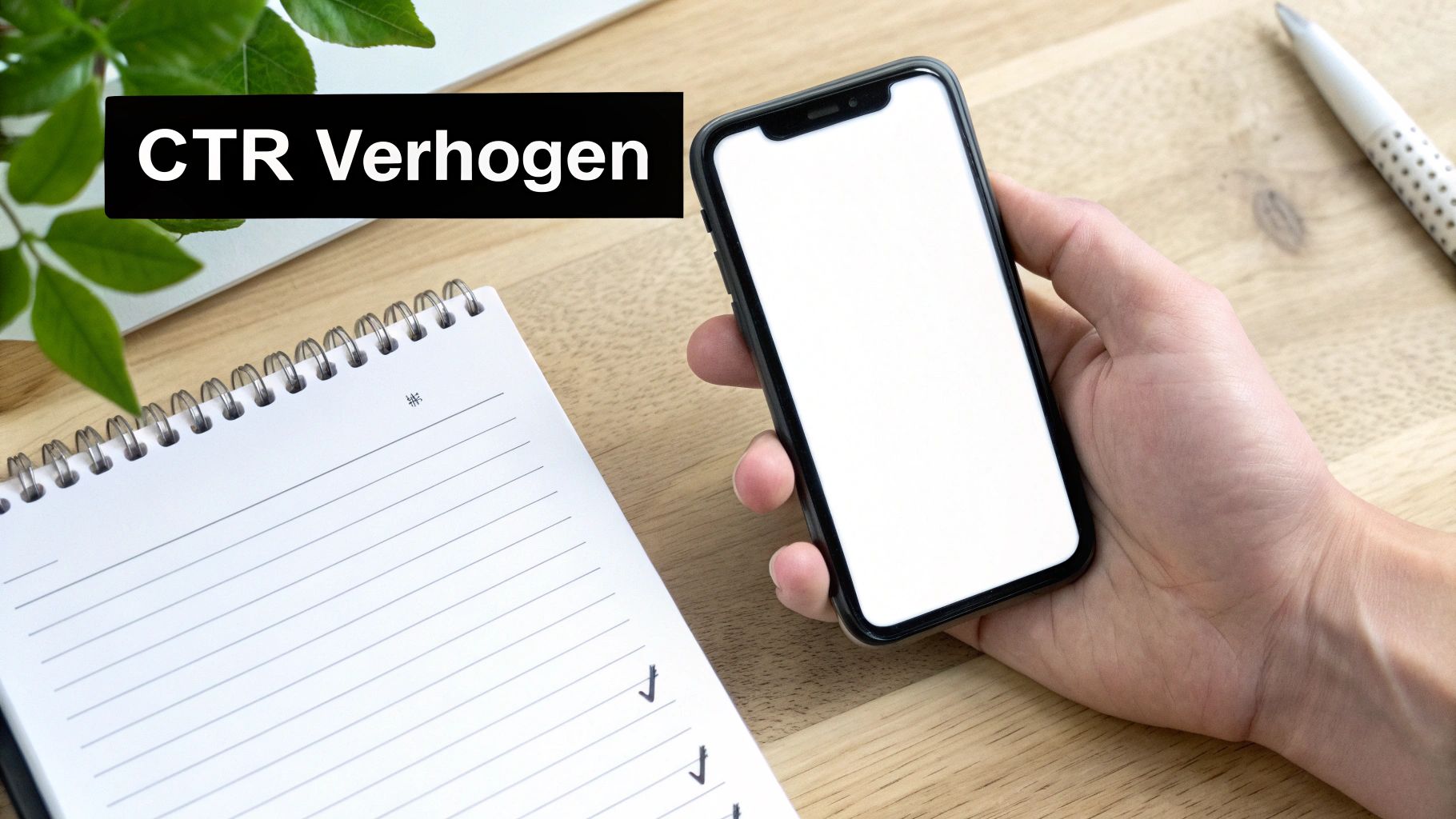 Een hand die een schakelaar omzet naar 'HOGERE CTR', wat actieve optimalisatie symboliseert.