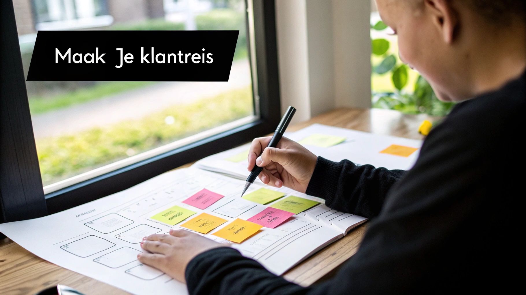 Een team dat een customer journey map opstelt op een whiteboard