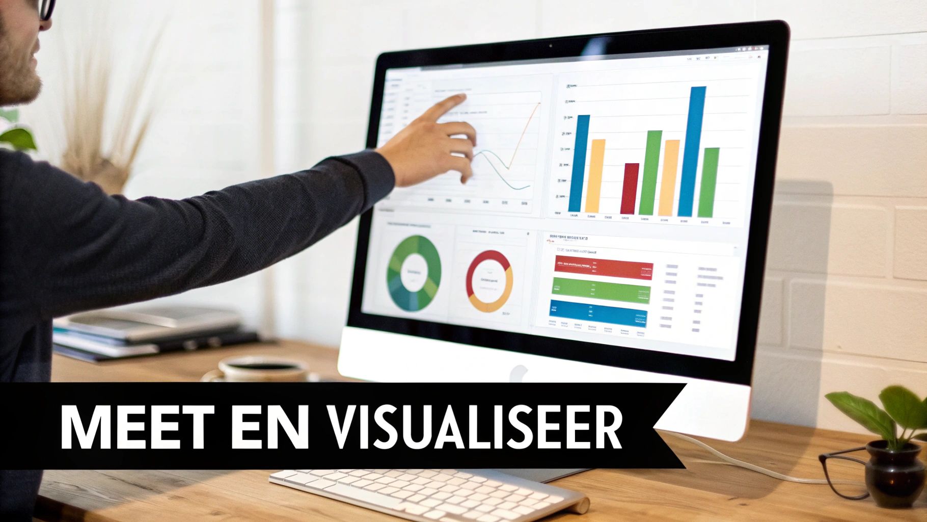 Een KPI dashboard met grafieken en data visualisaties op een computerscherm.
