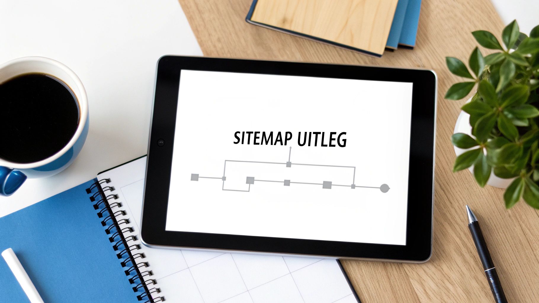 Een visuele weergave van een sitemap-structuur die als een plattegrond functioneert voor een website.