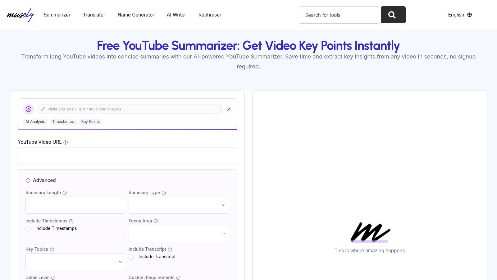 Musely's Free YouTube Summarizer