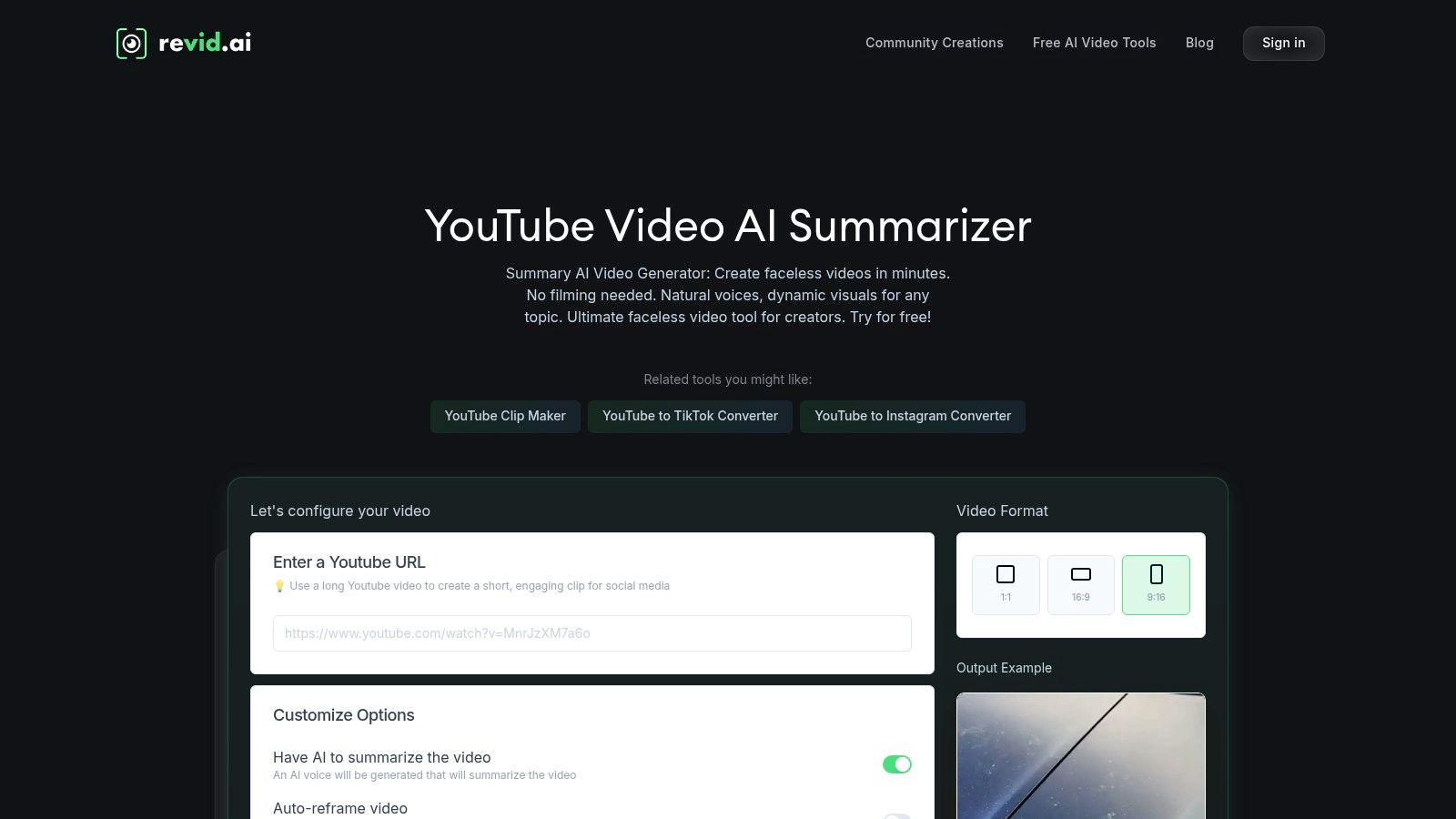 Revid.ai's YouTube Video AI Summarizer