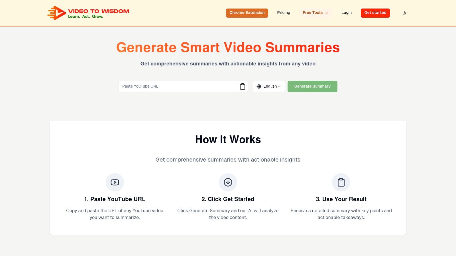 VideoToWisdom's YouTube to Summary Tool