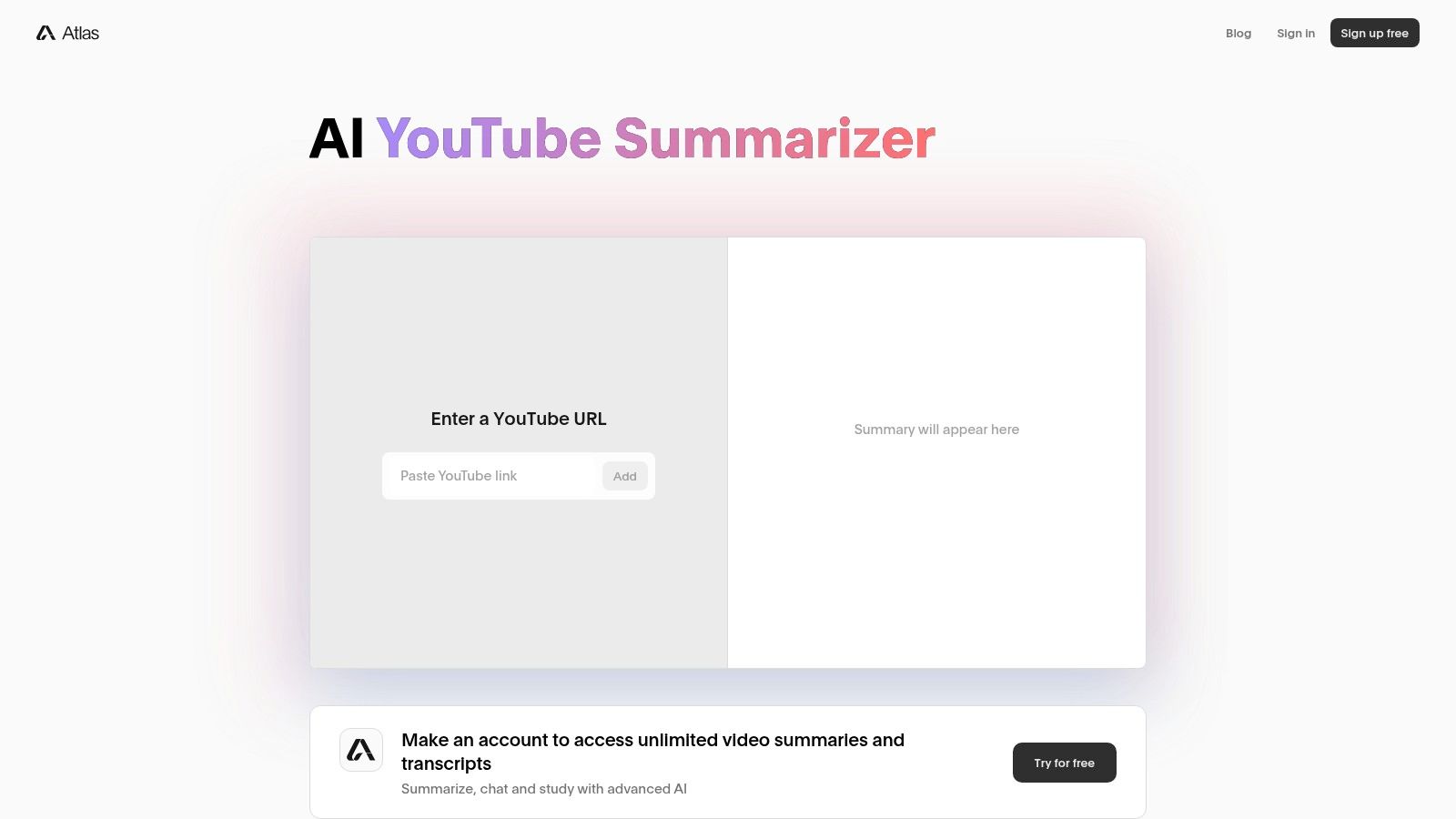 Atlas AI Tools' YouTube Summarizer