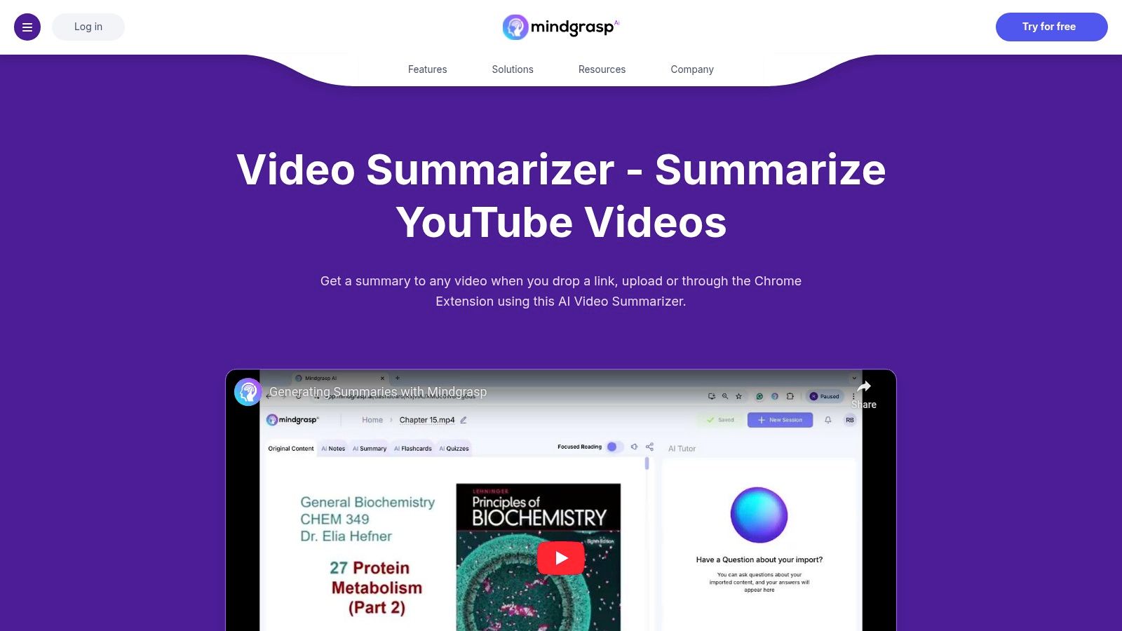 Mindgrasp AI's Video Summarizer