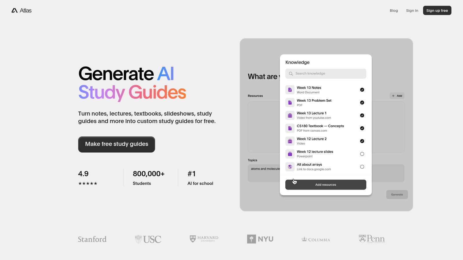 Atlas AI Study Guide Maker
