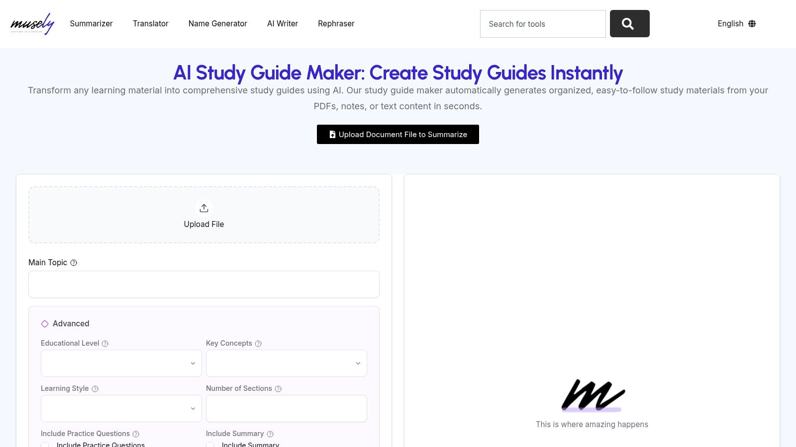 Musely AI Study Guide Maker