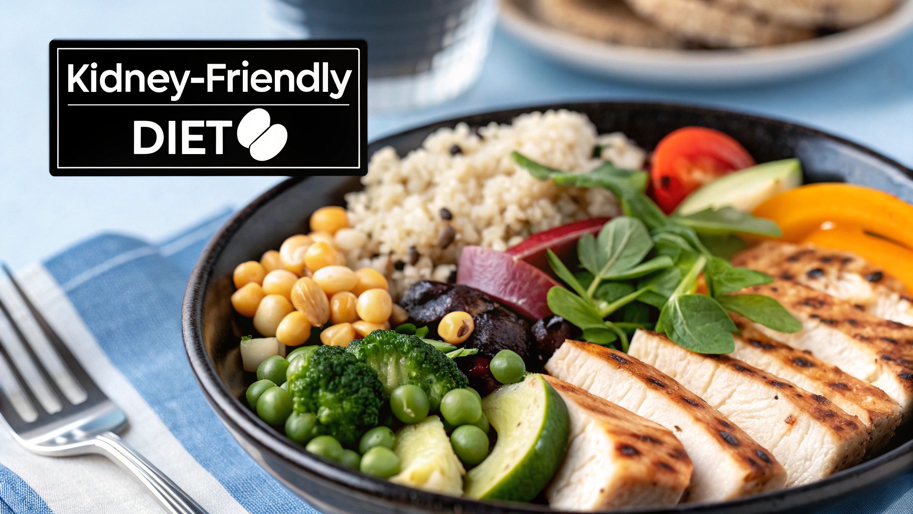 A colorful array of fresh vegetables and fruits, representing a healthy, kidney-friendly diet.
