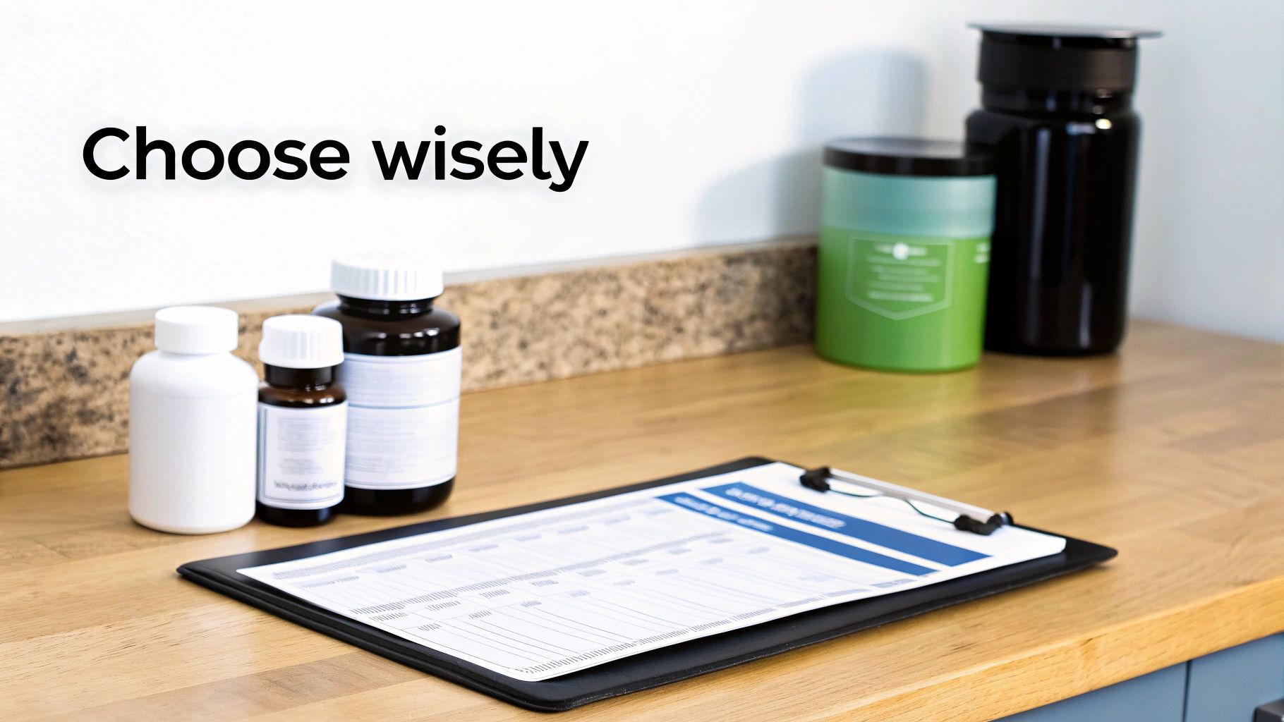 A person carefully examining the label on a bottle of supplements.