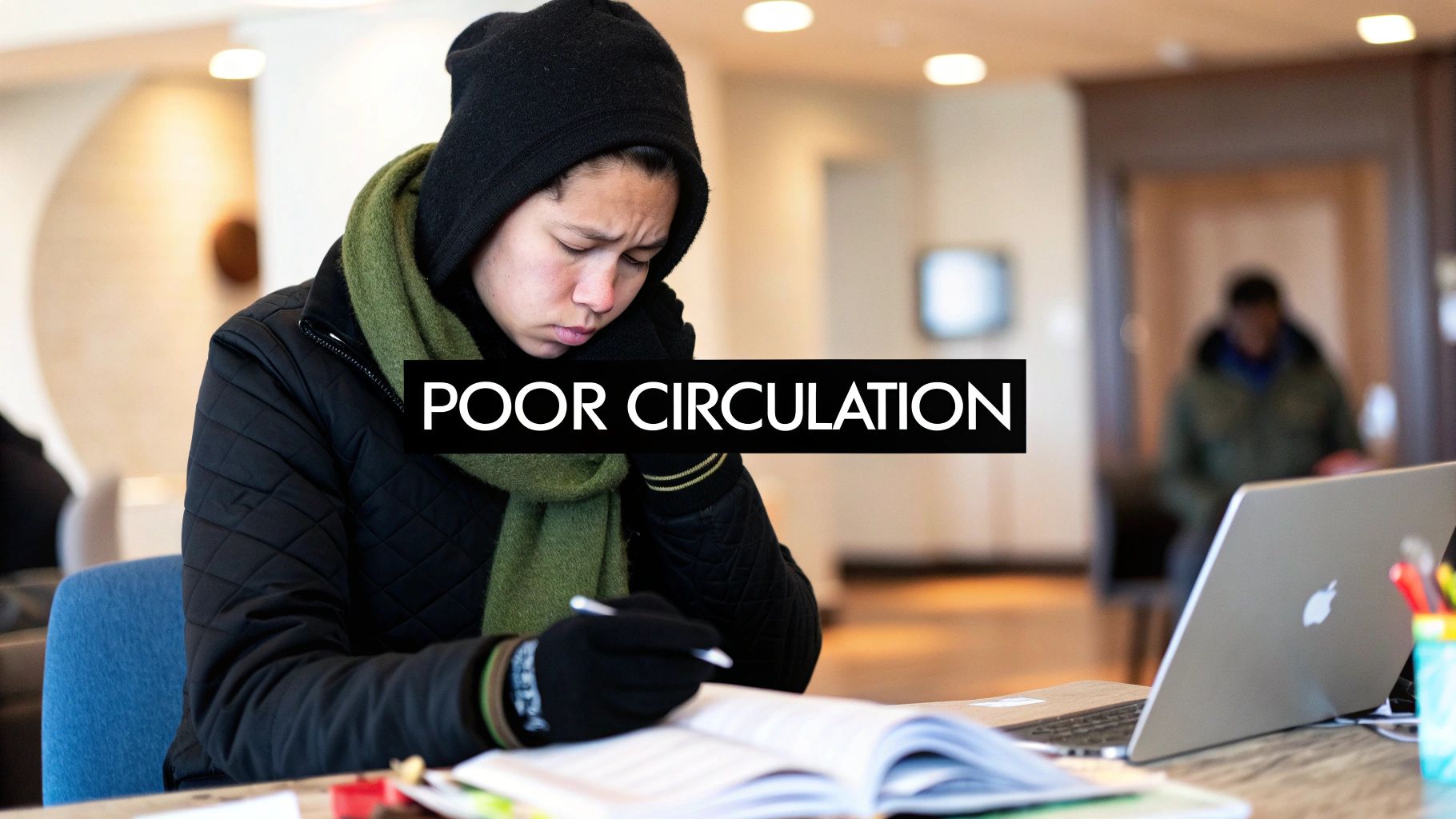 Close-up of a person's hands showing prominent veins, illustrating the concept of blood circulation.