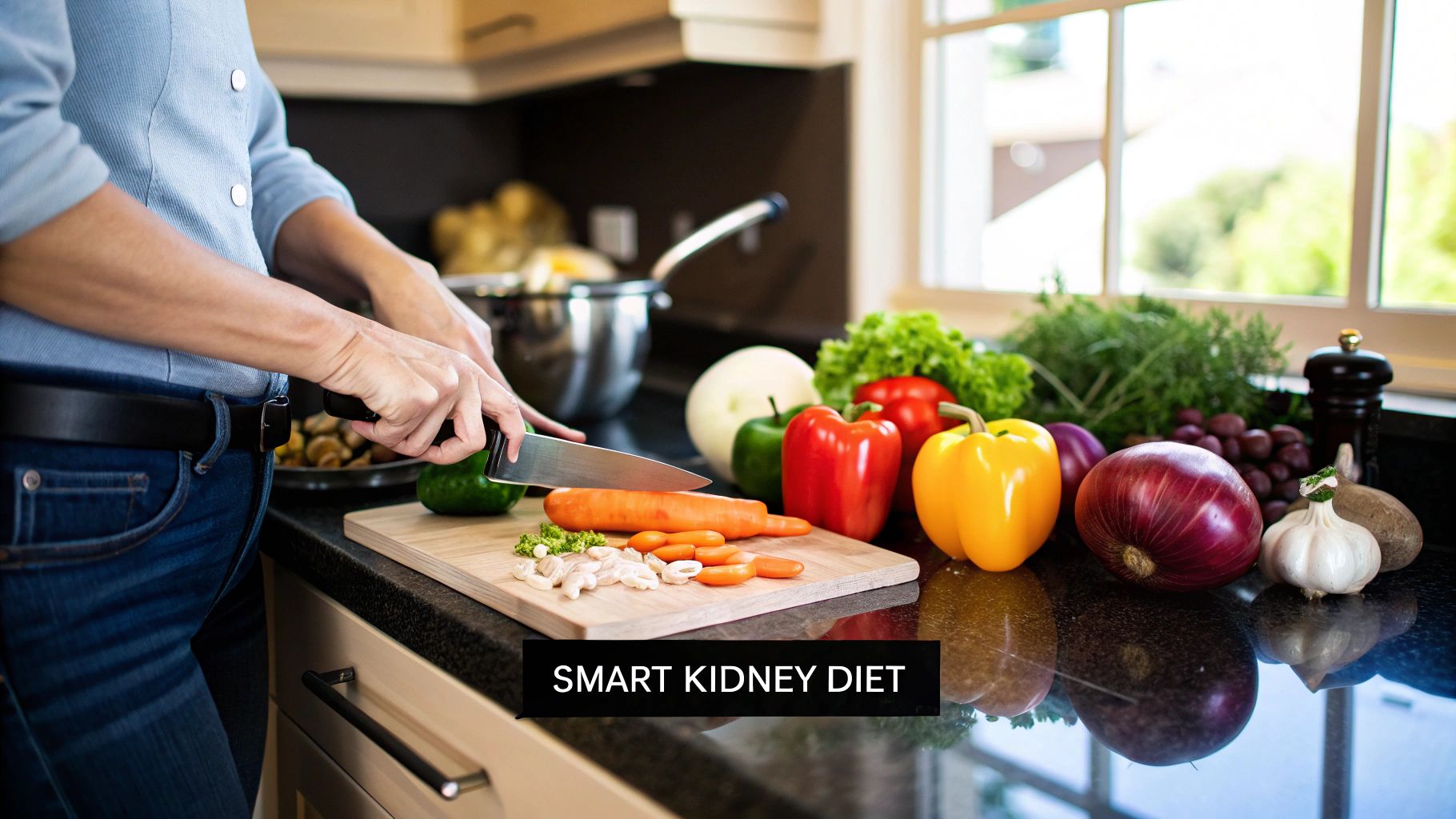 A vibrant and colorful salad with fresh vegetables and lean protein, representing a kidney-friendly meal.