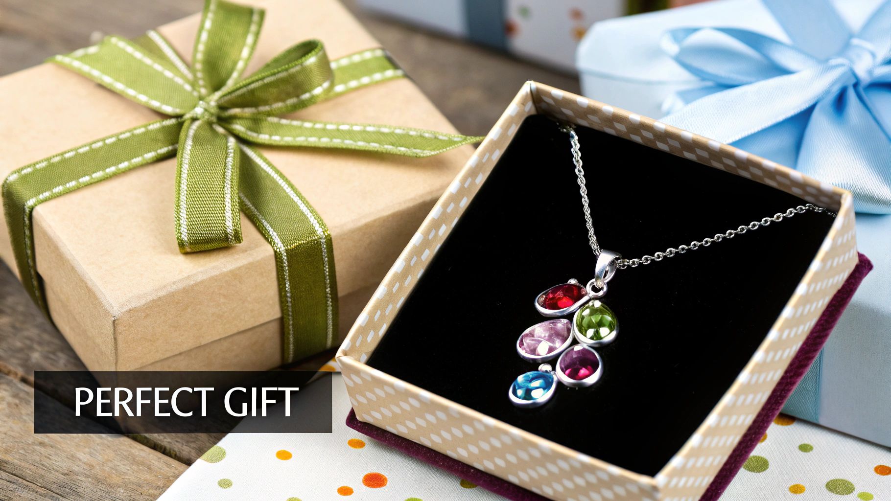 Grandmother receiving a birthstone necklace as a gift